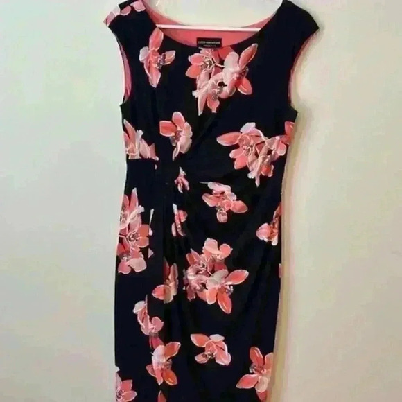 Connected Apparel Faux Wrap Floral Sheath Boatneck Dress Size:10 - Picture 1 of 9